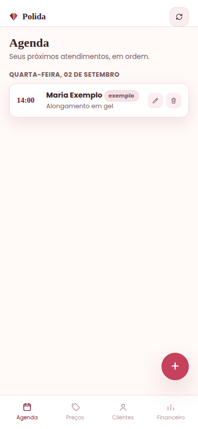 Tela de agenda do app Polida